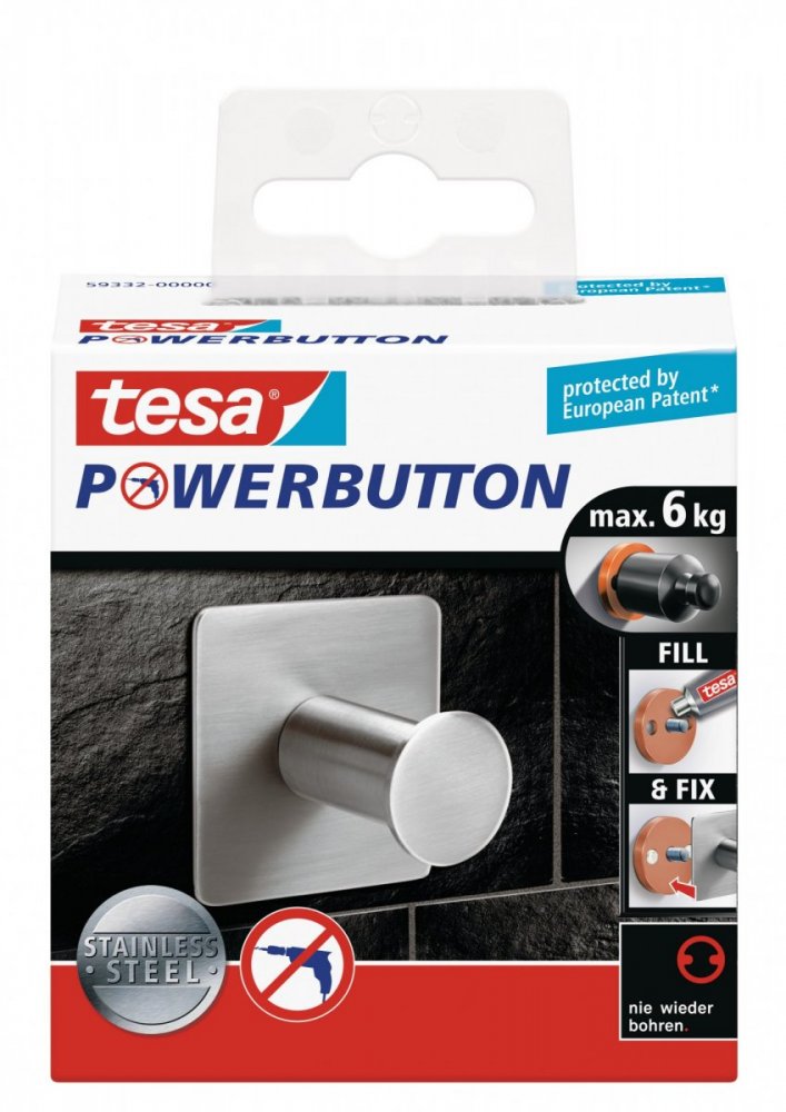 Powerbutton Háčky, CLASSIC, matná nerez ocel, čtvercový, nosnost 6kg