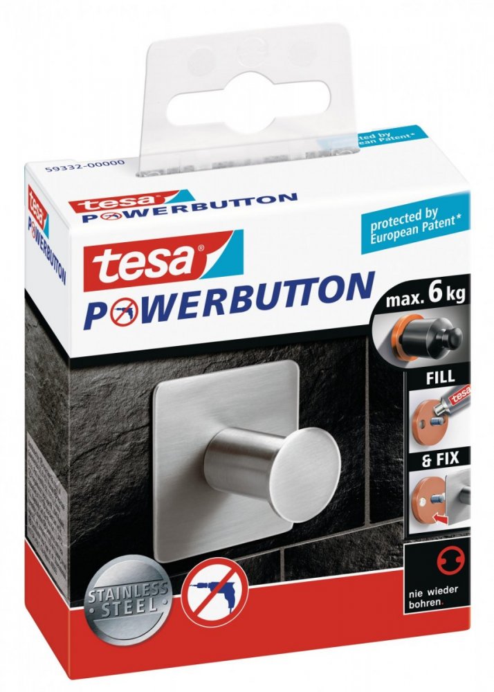 Powerbutton Háčky, CLASSIC, matná nerez ocel, čtvercový, nosnost 6kg