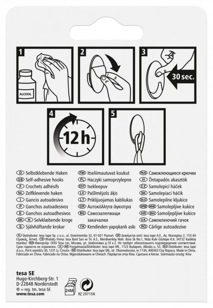 Permanent Háčky, oválné háčky větší L, bílý plast, pro lehké předměty, v balení 2ks