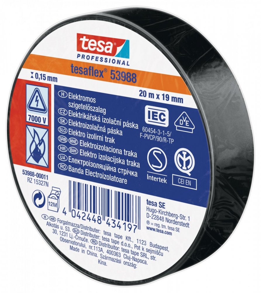 Elektroizolační PVC páska, splňuje normu IEC, černá, 20m x 19 mm
