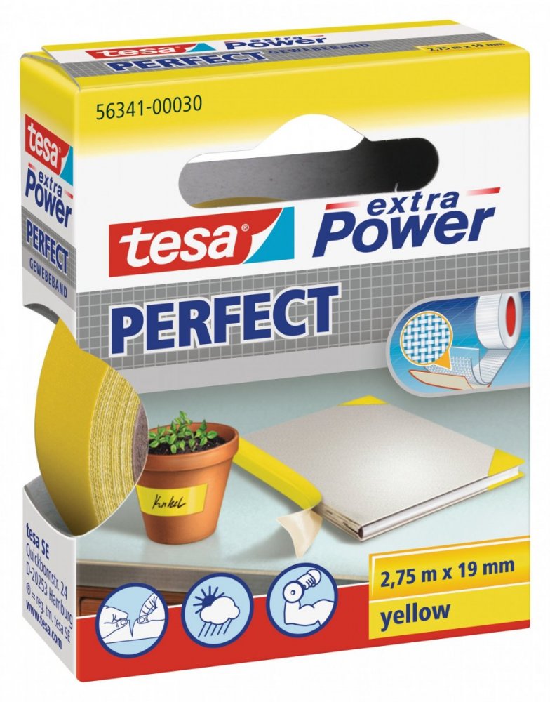 Opravná páska Extra Power Perfect, textilní, odolná, žlutá, 2,75m x 19mm