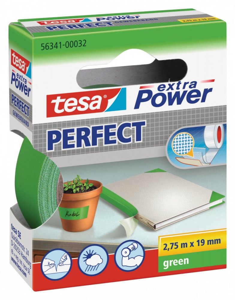 Opravná páska Extra Power Perfect, textilní, odolná, zelená, 2,75m x 19mm