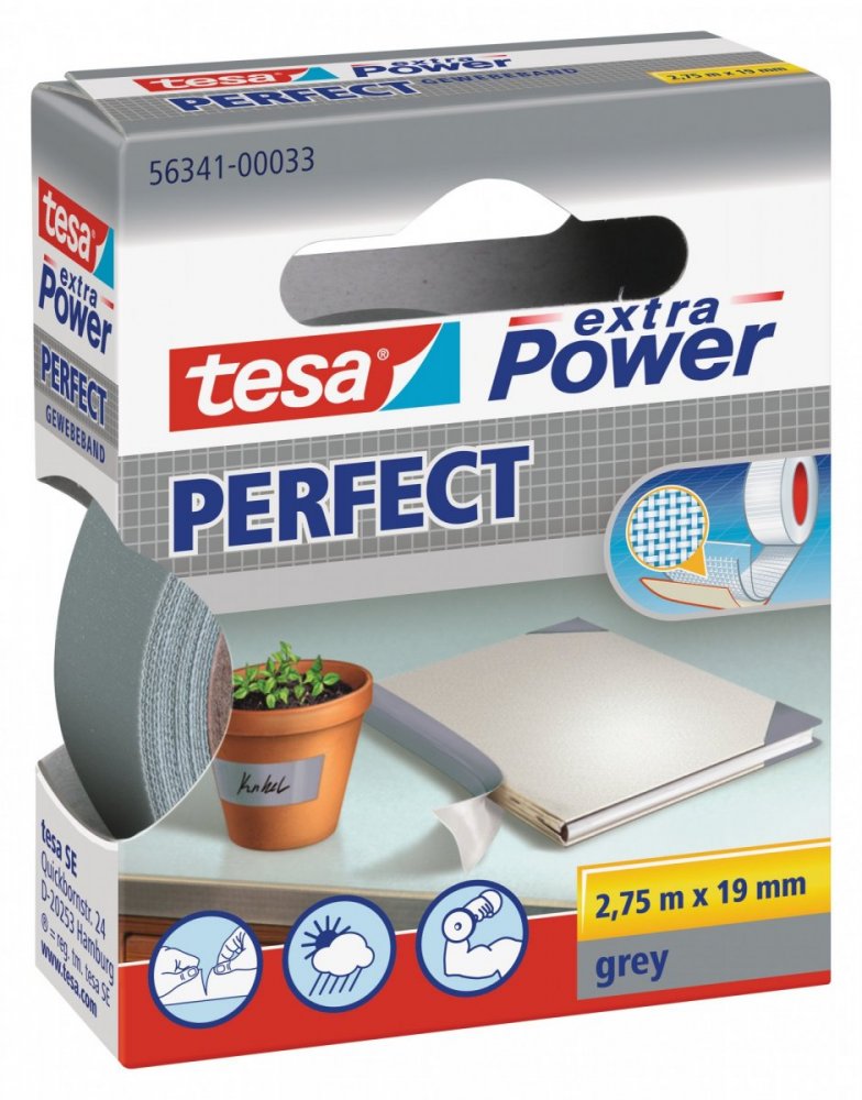 Opravná páska Extra Power Perfect, textilní, odolná, šedá, 2,75m x 19mm