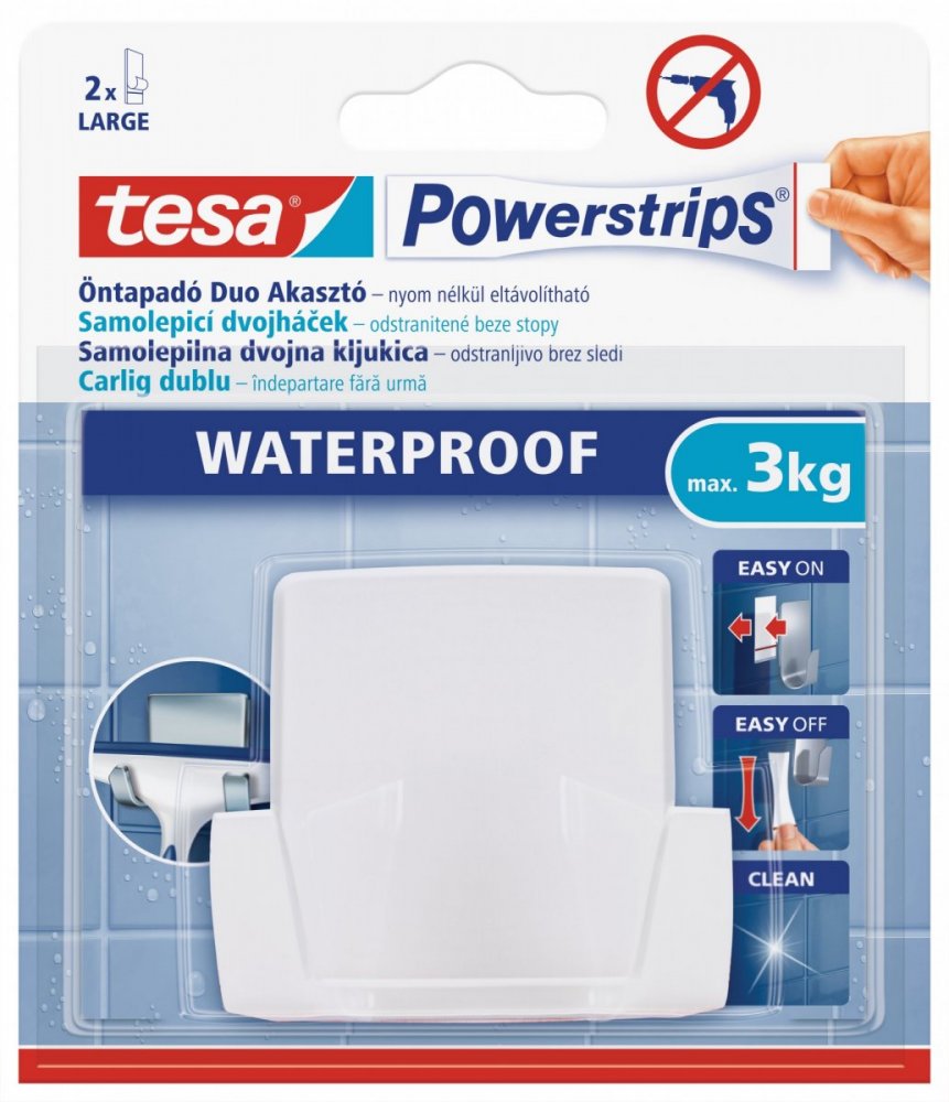 Waterproof Háčky, voděodolný, dvojháček, bílý plast, nosnost 3kg, v balení 1ks