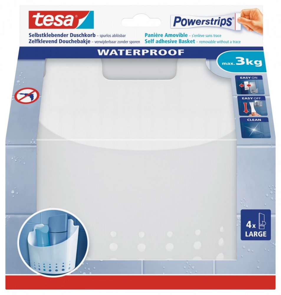 Waterproof Háčky, voděodolný, velký košík, bílý plast, nosnost 3kg, v balení 1ks