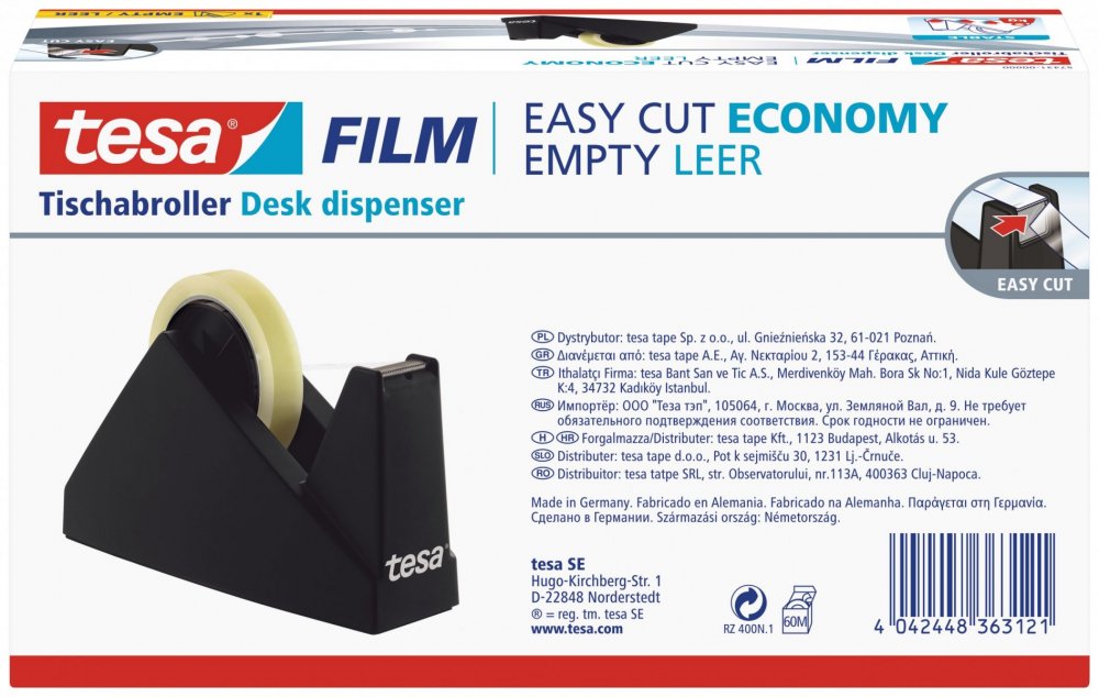 Economy, Stolní odvíječ pásky, zubaté ostří, plastový, černý, pro pásky do 66m x 25mm