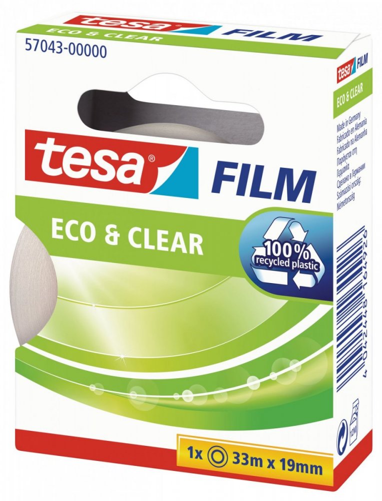 Eco&Clear, čirá ekologická kancelářská páska, 33m x 19mm