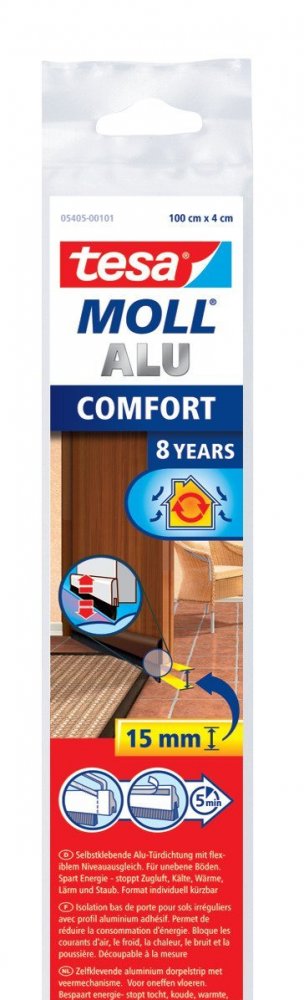 Kartáčová ALU lišta pod dveře, pro nerovné podlahy, zasunovatelná, hnědá, 1m x 1,5mm