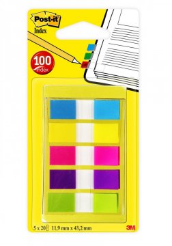 3M Post-it záložky s transparentním zásobníkem, 11,9 x 43,1 mm malý formát, 5 x 20 záložek