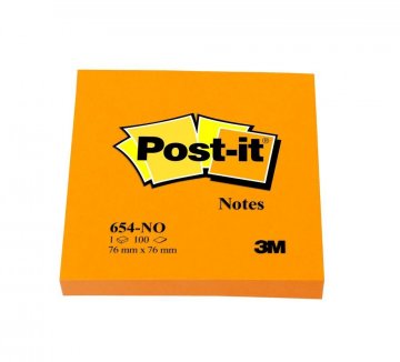 3M Post-it samolepicí bloček 654PO, velikost 76x76 mm,   6x 1 bloček 100 lístků