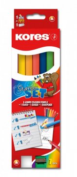 Jumbo Starter Set - 6x trojhranné pastelky 5 mm + 1x Coach tužka + strúhadlo + guma