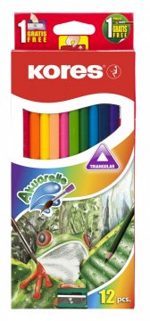 Akvarelové pastelky trojhranné 3 mm / 12 farieb, strúhadlo + štetec