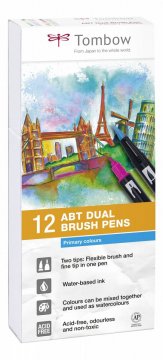 Tombow Sada obojstranných fixiek ABT DUAL BRUSH PEN – Primary colours, 12 ks