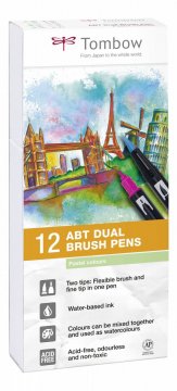 Tombow Sada obojstranných fixiek ABT DUAL BRUSH PEN – Pastels, 12 ks