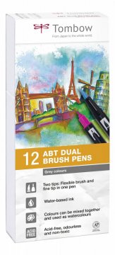 Tombow Sada obojstranných fixiek ABT DUAL BRUSH PEN – Grey tone, 12 ks