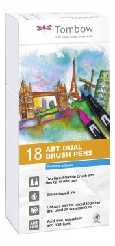 Tombow Sada obojstranných fixiek ABT DUAL BRUSH PEN – Primary colours, 18 ks