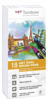 Tombow Sada obojstranných fixiek ABT DUAL BRUSH PEN – Secundary colors, 18 ks