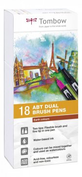 Tombow Sada obojstranných fixiek ABT DUAL BRUSH PEN – Earth colours, 18 ks