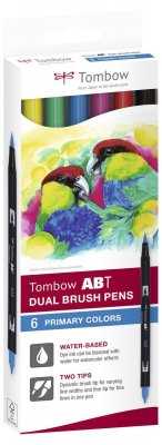 Tombow Sada obojstranných fixiek ABT DUAL BRUSH PEN – Primary colours, 6 ks