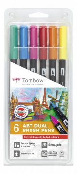 Tombow Sada obojstranných fixiek ABT DUAL BRUSH PEN – Dermatologicaly tested, 6 ks