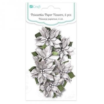 Papírové květy, 6 ks, stříbrná