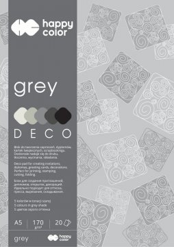 Blok Deco Grey A5, 170g, 20 listov, 5 farieb – šedé odtiene