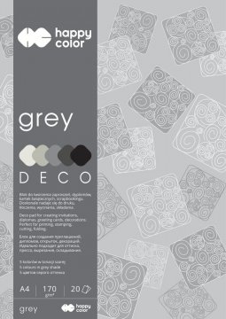 Blok Deco Grey A4, 170g, 20 listov, 5 farieb – šedé odtiene