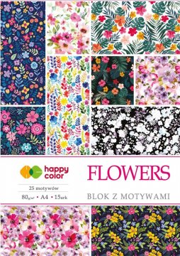 Blok so vzorovanými papiermi FLOWERS, 80g/m2, A4, 15 listov, 25 vzorov