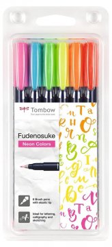 Tombow Fudenosuke BRUSH PEN – WS-BH – tvrdosť 1, sada 6 ks neon