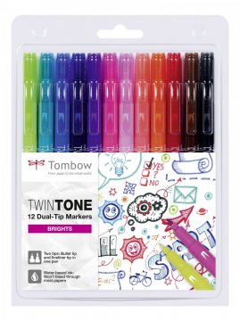 Tombow Popisovač TwinTone, 12 ks, žiarivé farby