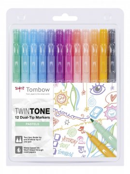 Tombow Popisovač TwinTone, 12 ks, pastelové farby