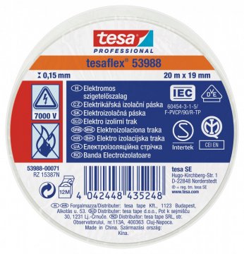 Elektroizolační PVC páska, splňuje normu IEC, bílá, 20m x 19 mm