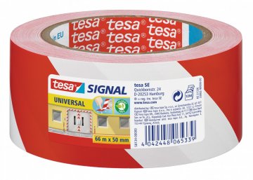 Vyznačovací páska PP pro dočasné značení, červeno-bílé šrafování, 66m x 50mm