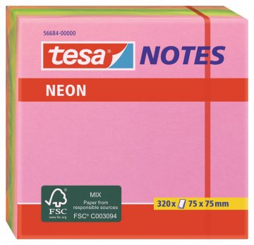 Samolepicí poznámkové bločky Neon 320 listů, růžová, žlutá, zelená, 75mm x 75mm